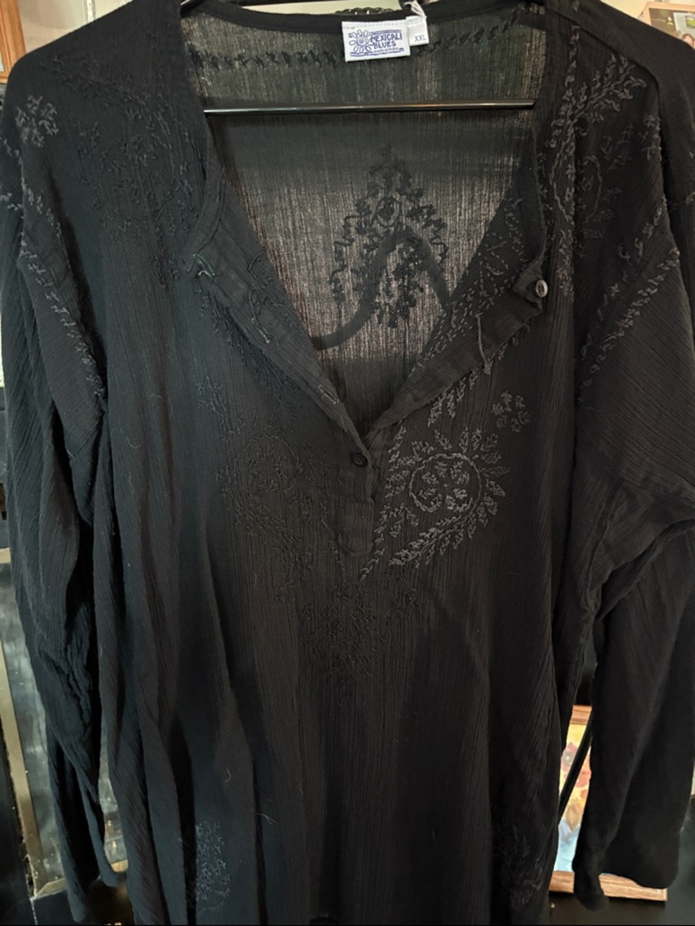Special Blues Black Embroidered V-Neck Tunic Top
